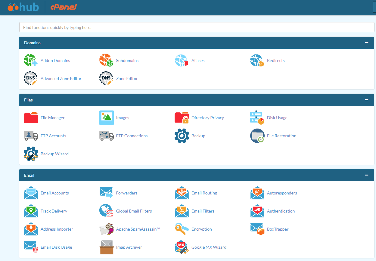 The Layout of the cPanel Admin Page | Web Hosting Hub