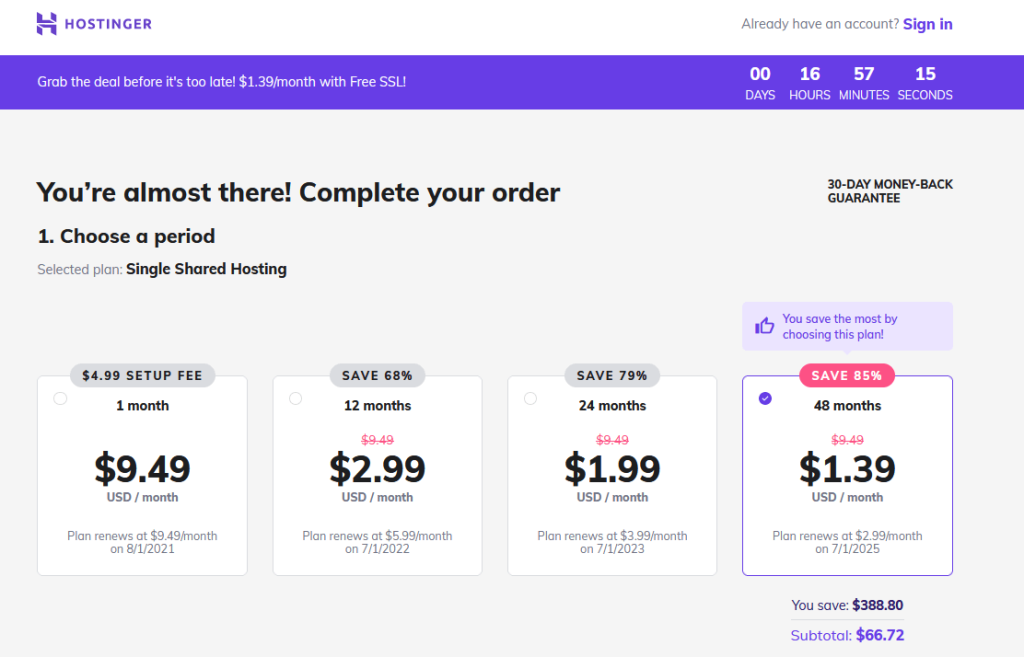 hosting price per year Hosting costs